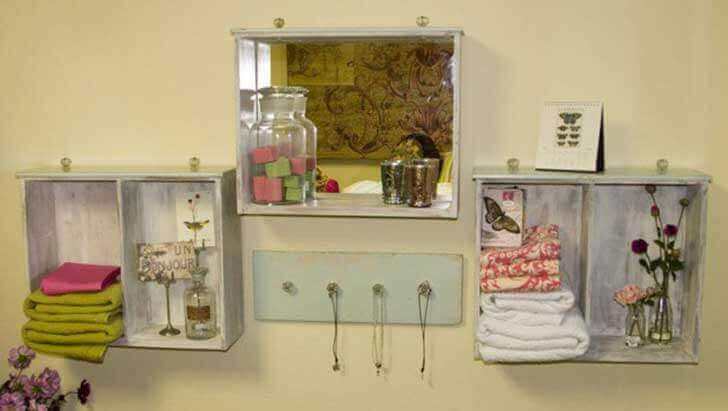 puulaatikot uusiokäytössä;; hylly ja peili