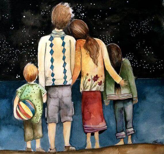 perhe katselee tähtiä