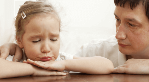 surullinen tyttö ja isä