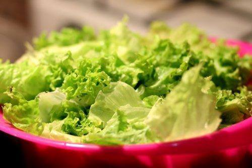 kulhollinen vihreää salaattia