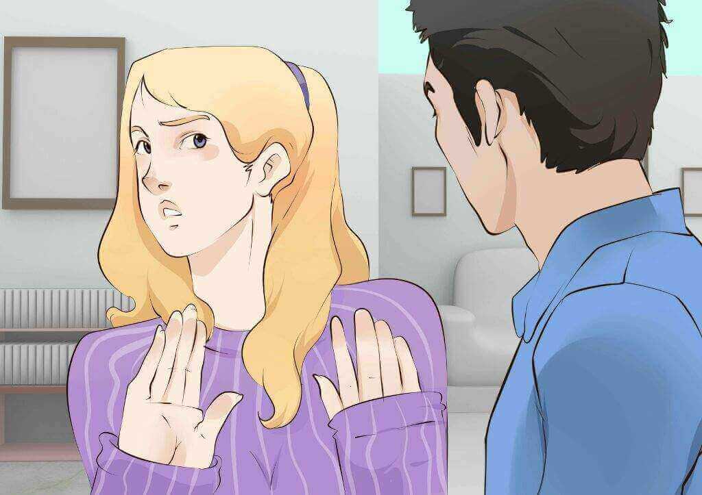 Nainen torjuu miehen.