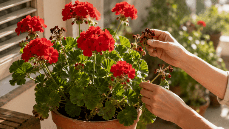 Onko punainen pelargoniisi menettänyt kukkia kuumuuden vuoksi? Näin autat sitä ilman liikakastelua