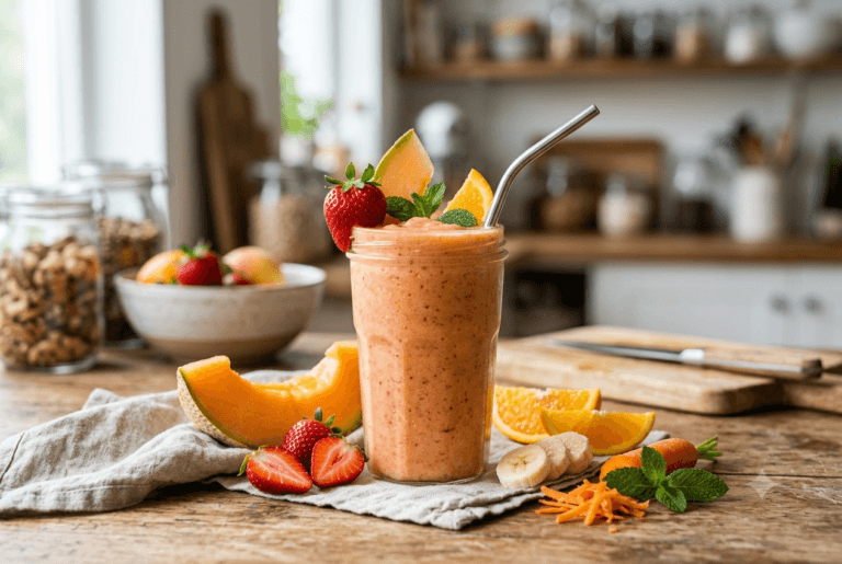 Täydellinen yhdistelmä, jossa hyödynnetään kypsiä hedelmiä, jotta saadaan aikaan kylläistävä ja värikäs smoothie ilman lisättyä sokeria.